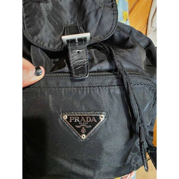 Prada Vela Black Nylon Backpack Leather Trim Triangle Logo Made in Italy - Picture 3 of 8